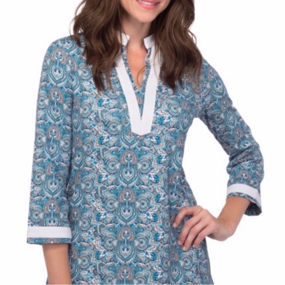 Peter Millar Tunic Women's Large Paisley Print V Neck Pullover UPF 50+ Sporty